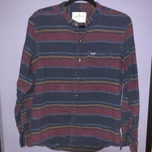 Hollister Plaid Collarless Banded Collar